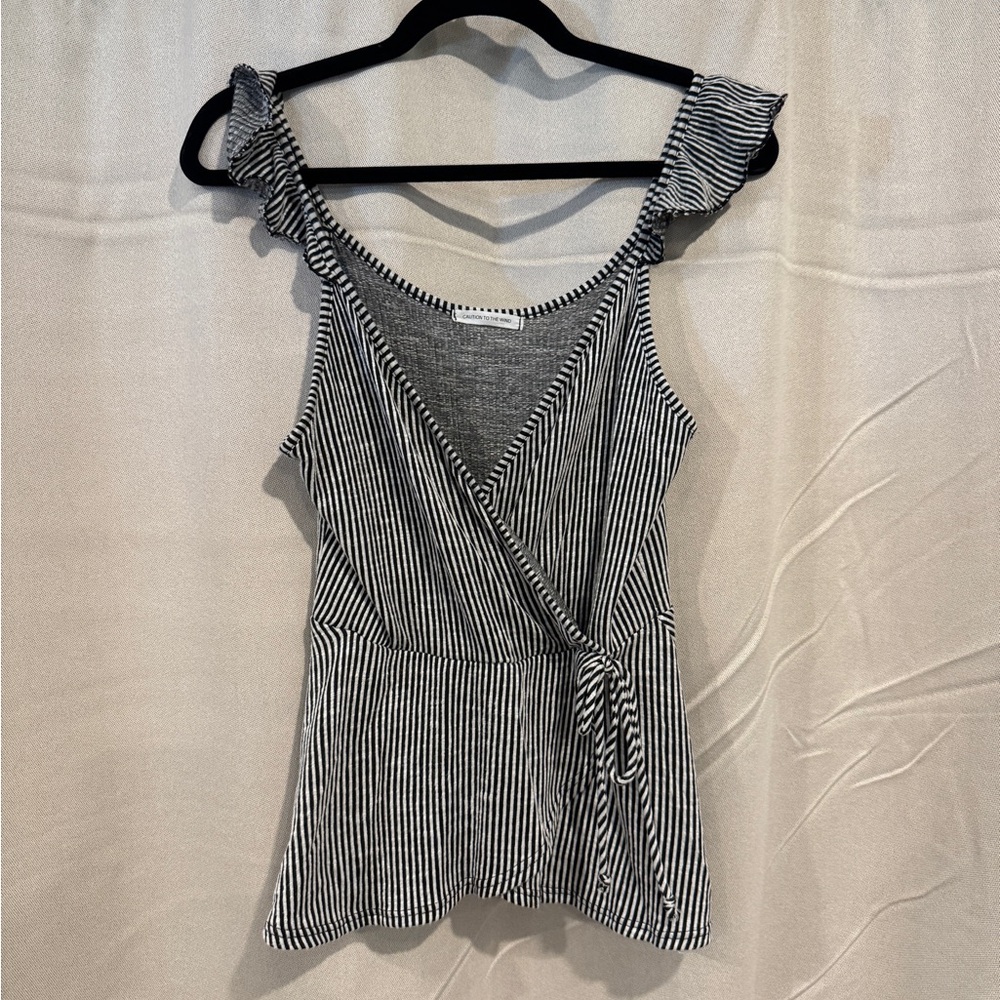 Caution To The Wind Black and White Striped Wrap Tank